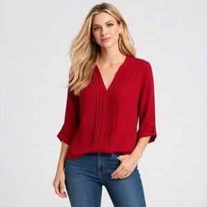 Joie Red Silk Marru Pleated V-Neck Blouse Size L